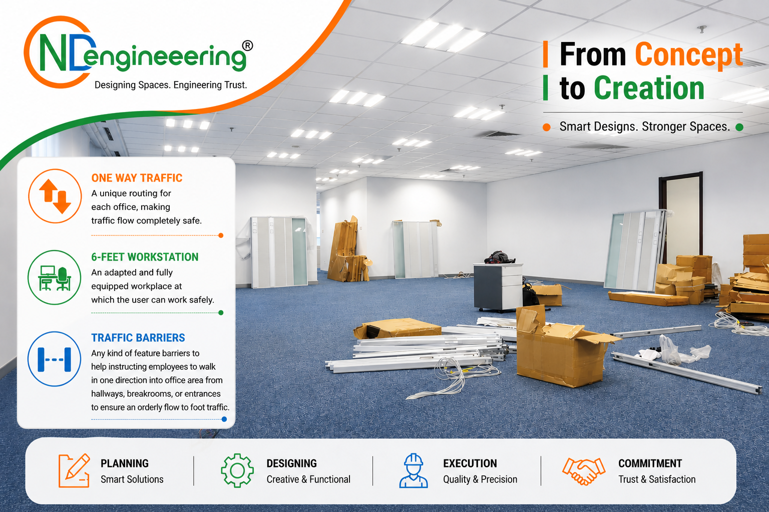 Civil and finish work for turnkey office interior project